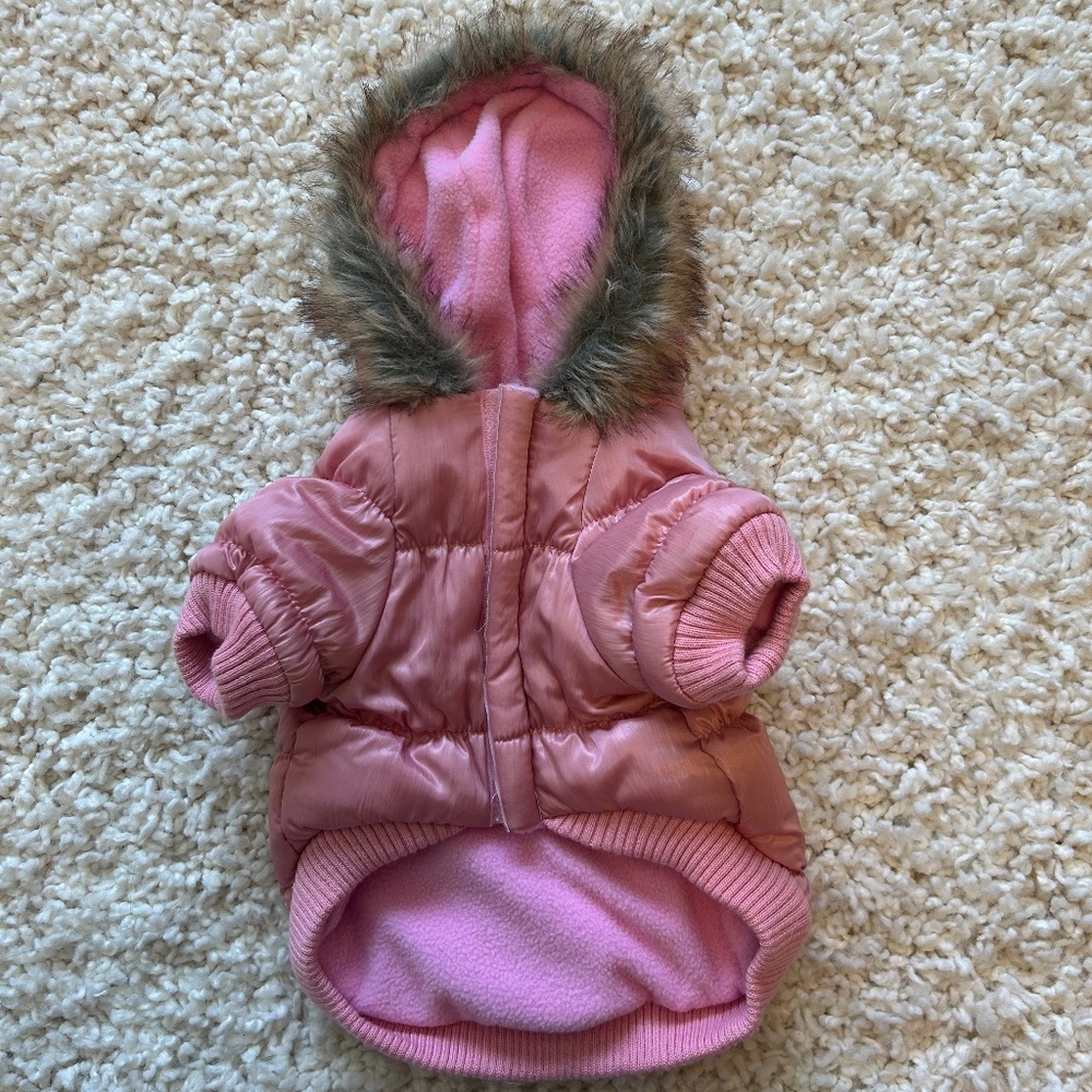 Animal Pink Dog Coat with Faux Fur Hood
